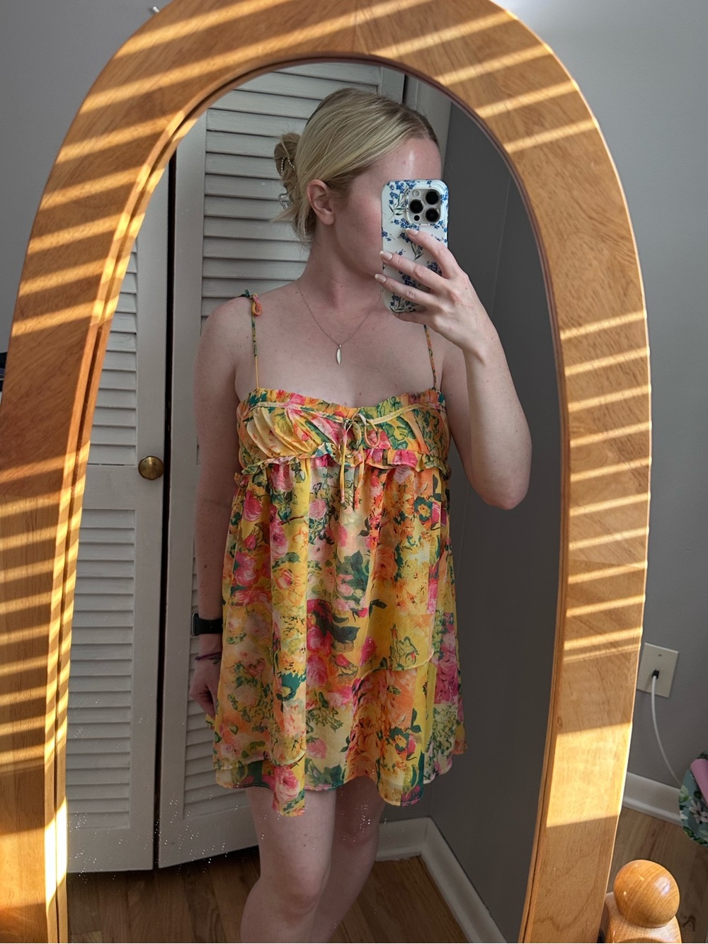 For Love Bell Yellow Floral Babydoll Mini Dress